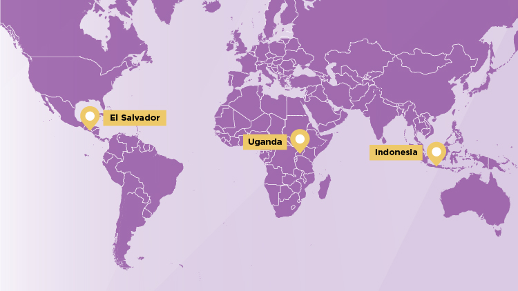 map of the world highlighting Honduras, the Philippines and Kenya